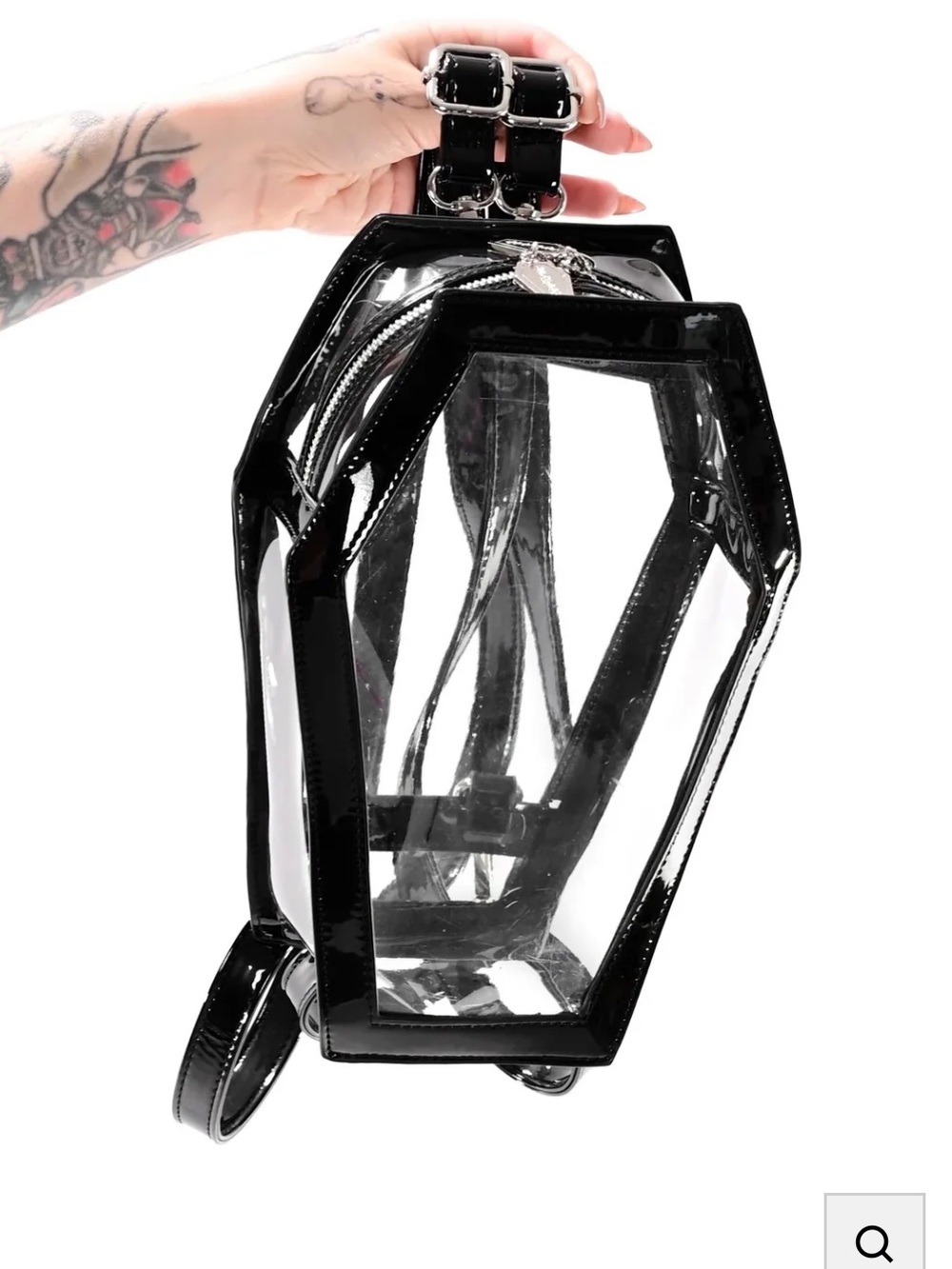 Foxblood Clear Black Patent Coffin Charm Crossbody Bag Backpack Purse
